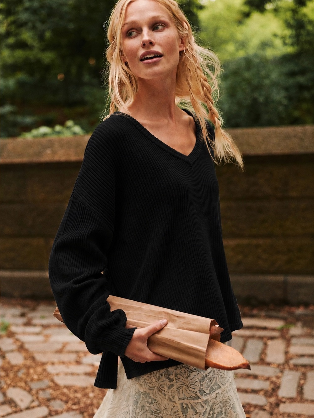 150. Women’s Black Ribbed V-Neck Sweater